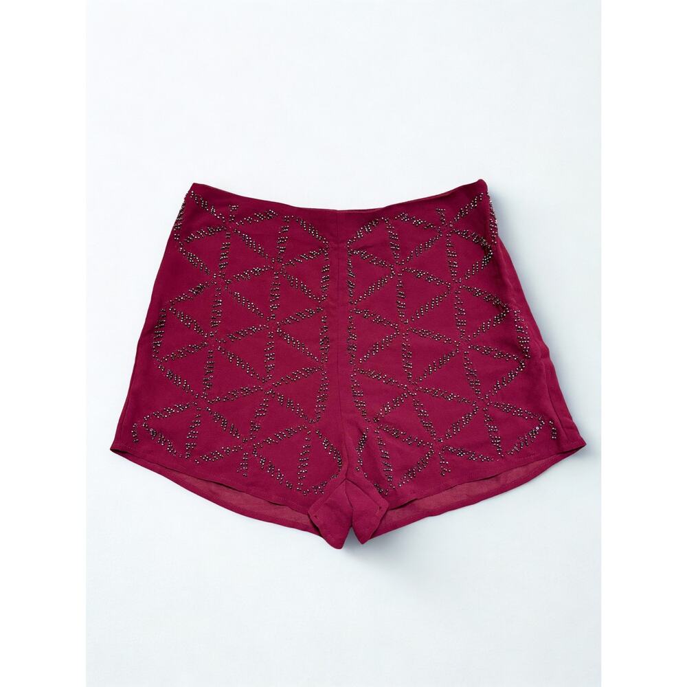 Abercrombie & Fitch Geometric Beaded Studded High Rise Shorts Magenta - Picture 1 of 5